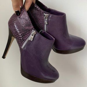 Michael Kors leather snakeskin purple heeled bootie